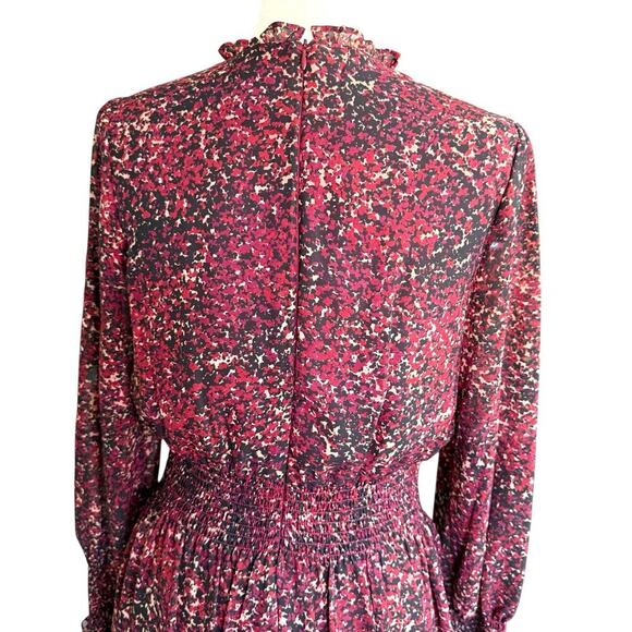 Taylor Women's Black Maroon Print L/S Chiffon Smocked Waist Dress 8 Bohemian - Picture 5 of 12